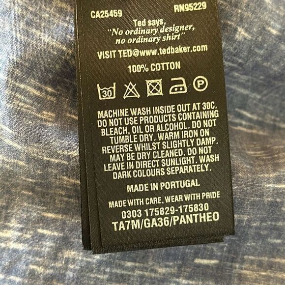 Ted Baker Pantheo Mens Blue Nepped Print Cotton Button Down size 5 XL - Picture 9 of 10